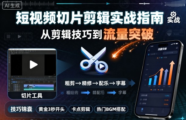 短视频切片剪辑实战指南，从剪辑技巧到流量突破|淘骐网赚资源库