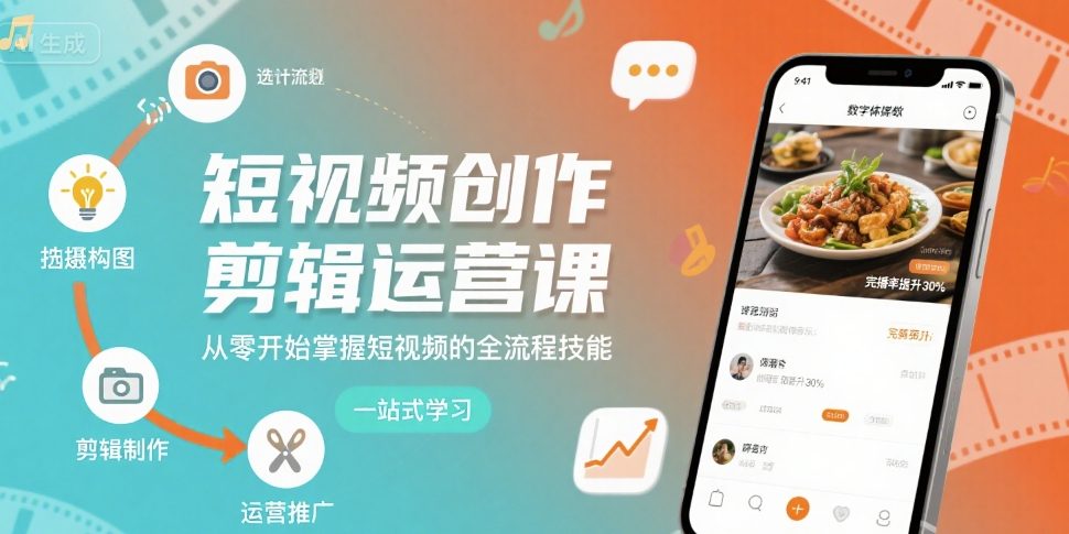 短视频创作剪辑运营课,从零开始掌握短视频的全流程技能|淘骐网赚资源库
