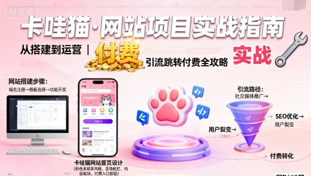 卡哇猫·网站项目,网站搭建与运营以及引流跳转付费|淘骐网赚资源库