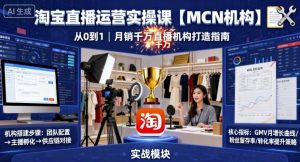淘宝直播运营实操课【MCN机构】,从0到1做一家月销千W的直播机构|淘骐网赚资源库