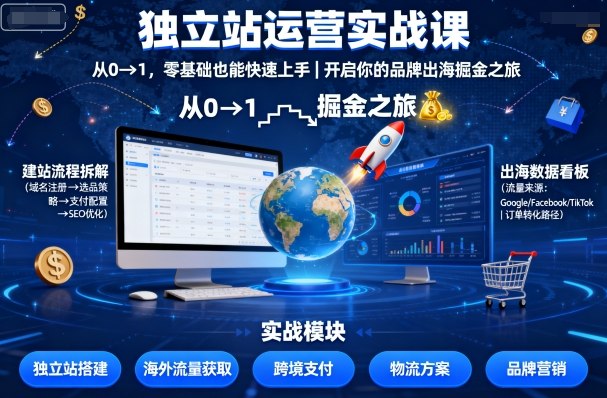 独立站运营实战课,从0到1,零基础也能快速上手,开启你的品牌出海掘金之旅|淘骐网赚资源库