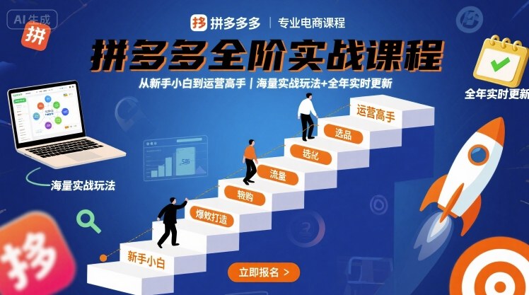 拼多多全阶实战课程,从新手小白到运营高手,海量实战玩法+全年实时更新【2025年9月更新】|淘骐网赚资源库