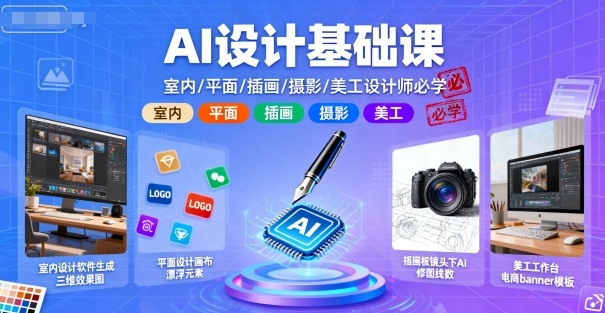 AI设计基础课,室内、平面、插画、摄影、美工设计师必学的|淘骐网赚资源库