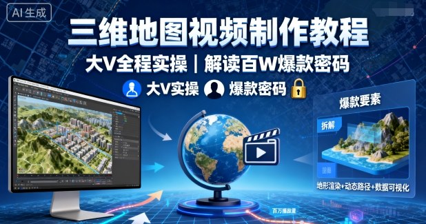 三维地图视频制作教程,大V全程实操,解读百W爆款密码|淘骐网赚资源库