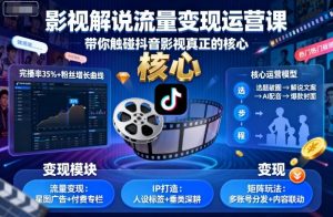 影视解说流量变现运营课,带你触碰抖音影视真正的核心|淘骐网赚资源库