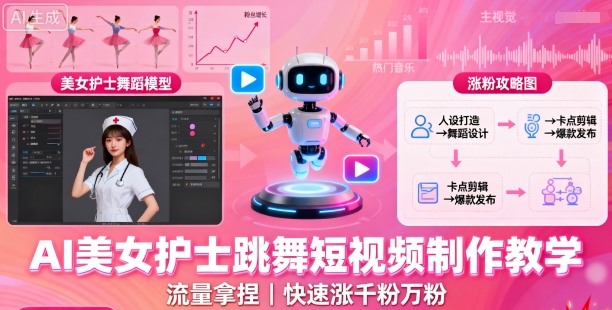 AI美女护士跳舞短视频制作教学,流量拿捏,快速涨千粉万粉【提示词+视频教程】|淘骐网赚资源库