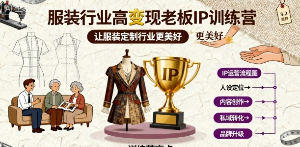 服装行业高变现老板IP训练营,让服装定制行业更美好|淘骐网赚资源库