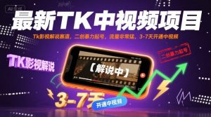 最新TK中视频项目,Tk影视解说赛道,搬运二创暴力起号,流量非常猛,3-7天开通中视频(更新)|淘骐网赚资源库