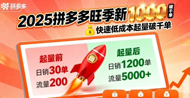 2025拼多多旺季新老店铺——快速低成本起量破千单|淘骐网赚资源库