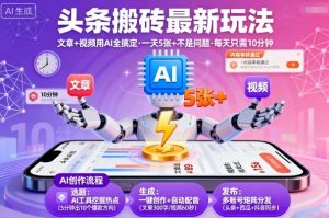 头条搬砖最新玩法,文章+视频用AI全搞定,一天5张+不是问题,每天只需10分钟|淘骐网赚资源库