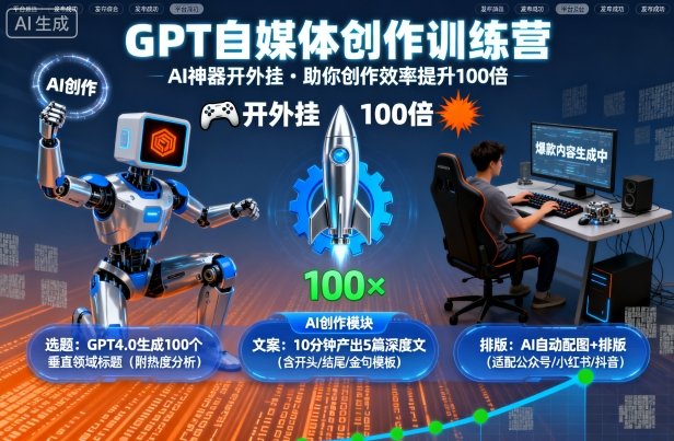 GPT自媒体创作训练营:AI神器开外挂,助你创作效率提升100倍|淘骐网赚资源库