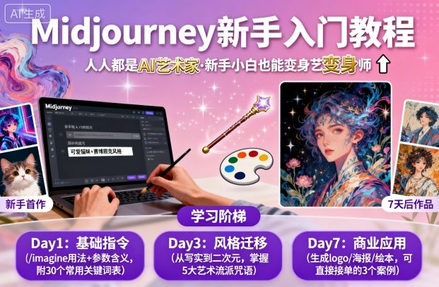midjourney新手入门教程:人人都是AI艺术家,新手小白也能变身艺术大师|淘骐网赚资源库