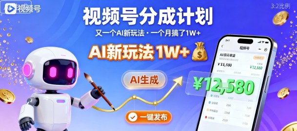 视频号分成计划：又一个AI新玩法，一个月搞了1W+，纯AI生成，一键发布即可|淘骐网赚资源库