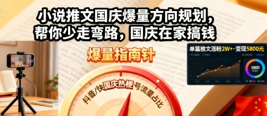 小说推文国庆爆量方向规划，帮你少走弯路，国庆在家搞钱|淘骐网赚资源库