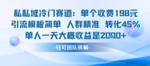 私域冷门赛道单个收费198米引流模板简单人群精准 45%的转化率单人一天大概收益多张|淘骐网赚资源库