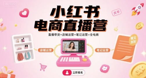 小红书电商直播营,直播带货+店铺运营+笔记运营=全电商|淘骐网赚资源库