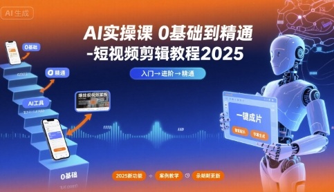 AI实操课0基础到精通-短视频剪辑教程2025|淘骐网赚资源库