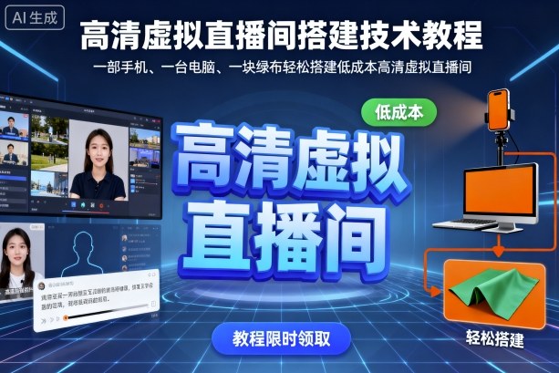 高清虚拟直播间搭建技术教程,一部手机、一台电脑、一块绿布轻松搭建低成本高清虚拟直播间|淘骐网赚资源库
