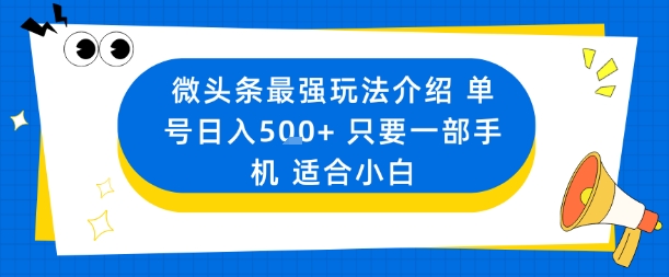 微头条最强玩法介绍一个号日入5张+只要一部手机适合小白|淘骐网赚资源库
