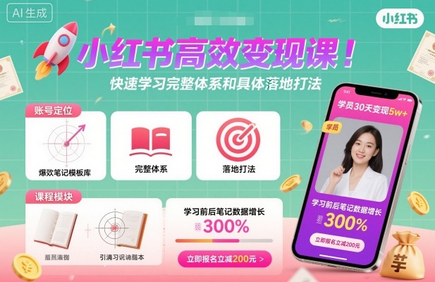 小红书高效变现课,快速学习小红书完整体系和具体落地打法|淘骐网赚资源库