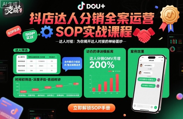 抖店达人分销全案运营SOP实战课程,为你揭开达人对接的神秘面纱|淘骐网赚资源库