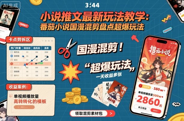 小说推文最新玩法教学,番茄小说国漫混剪盘点超爆玩法,全程干货,一天收益多张|淘骐网赚资源库