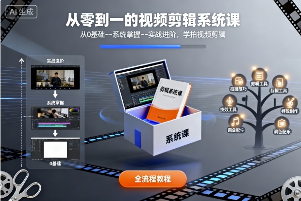 从零到一的视频剪辑系统课,从0基础–系统掌握–实战进阶,学拍视频剪辑|淘骐网赚资源库