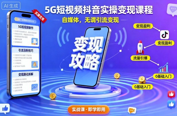 5G短视频抖音实操变现课程,自媒体,无谓引流变现|淘骐网赚资源库