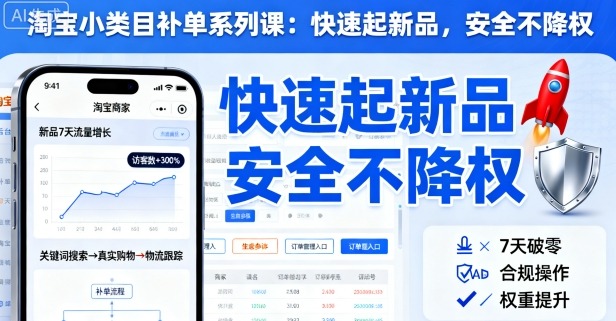 淘宝小类目补单系列课,快速起新品,安全不降权|淘骐网赚资源库