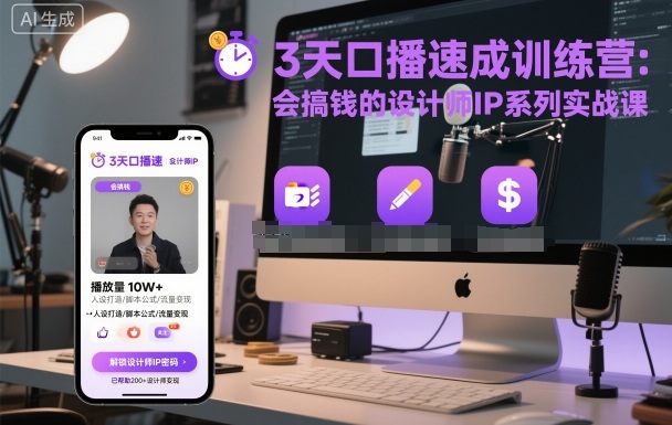 3天口播速成训练营,会搞钱的设计师IP系列实战课|淘骐网赚资源库