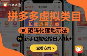 拼多多虚拟类目长效运营方案：矩阵化落地玩法，新手也能轻松日入1k+|淘骐网赚资源库