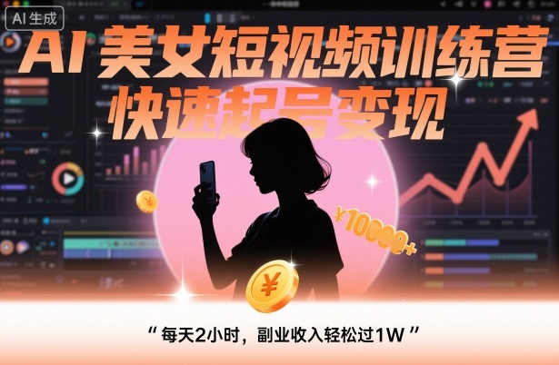 AI美女短视频训练营,快速起号变现,每天2小时,副业收入轻松过1W|淘骐网赚资源库