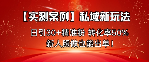 【实测案例】私域新玩法,日引30+精准粉,转化率50%,新人照做也能出单!|淘骐网赚资源库