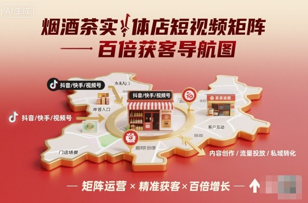烟酒茶实体店短视频矩阵百倍获客导航图|淘骐网赚资源库
