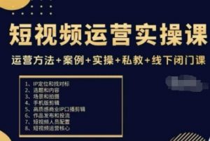 短视频运营实操课，运营方法+案例+实操+私教+线下闭门课|淘骐网赚资源库
