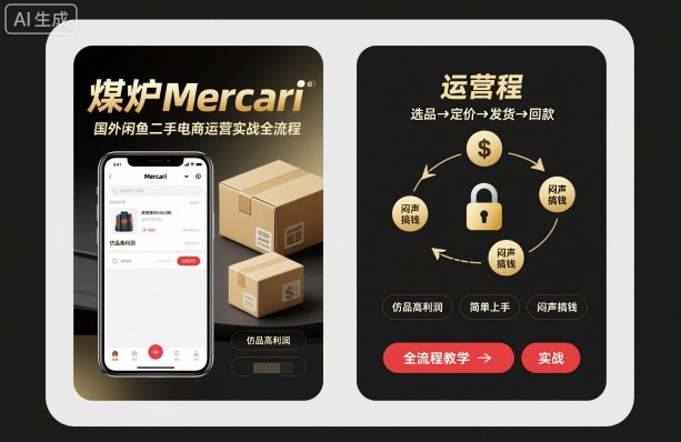 煤炉Mercari国外闲鱼二手电商运营实战全流程,仿品高利润,简单上手,闷声搞钱|淘骐网赚资源库
