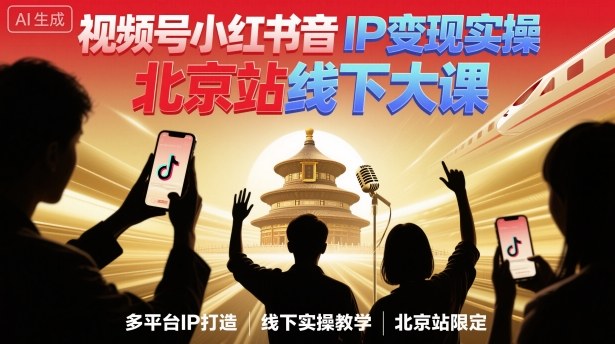 视频号小红书抖音IP变现实操北京站线下大课,40+行业短视频高变现姿势,100+IP高变现实操技术|淘骐网赚资源库