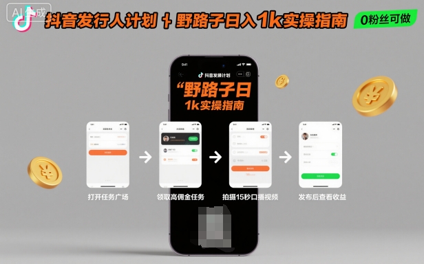 抖音发行人计划全新野路子玩法，随时随地，只要有手机，就能操作，日入1k+【揭秘】|淘骐网赚资源库
