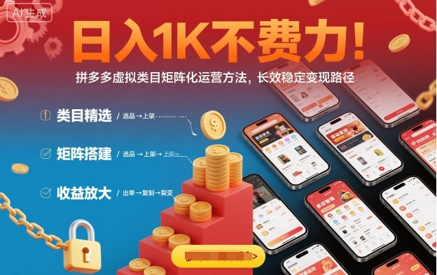 日入1K不费力!拼多多虚拟类目矩阵化运营方法,长效稳定变现路径|淘骐网赚资源库
