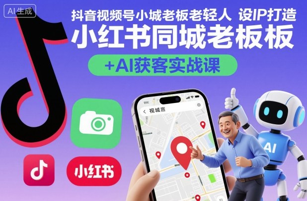 抖音视频号小红书同城老板轻人设IP打造+AI获客实战课，人设打造-算法拆解-拍摄剪辑-内容运营-AI创作|淘骐网赚资源库