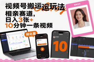 视频号搬运玩法,相亲赛道,日入3张+,10分钟一条视频|淘骐网赚资源库