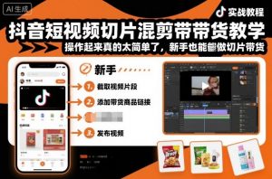 抖音短视频切片混剪带货教学,操作起来真的太简单了,新手也能做切片带货|淘骐网赚资源库