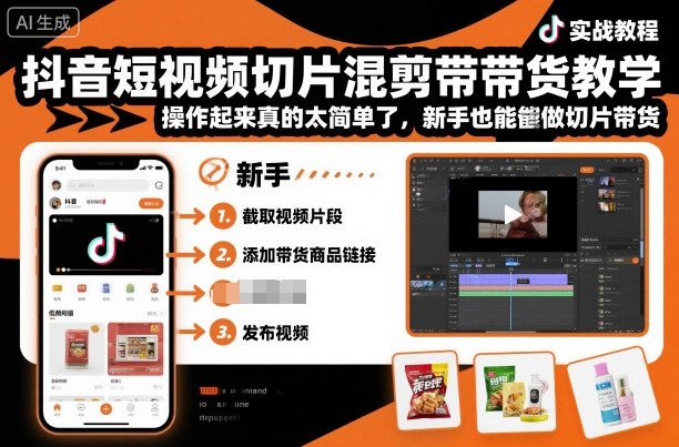 抖音短视频切片混剪带货教学,操作起来真的太简单了,新手也能做切片带货|淘骐网赚资源库