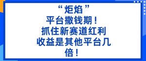 “炬焰”：平台撒钱期！抓住新赛道红利，5分钟二创内容，收益是其他平台几倍！|淘骐网赚资源库