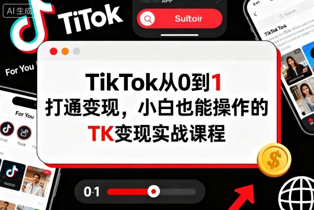 TikTok从0到1打通变现,小白也能操作的TK变现实战课程|淘骐网赚资源库