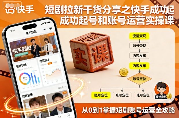 短剧拉新干货分享之快手成功起号和账号运营实操课|淘骐网赚资源库