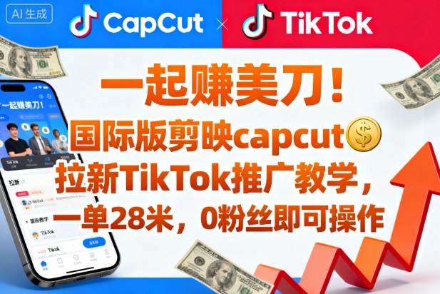 一起賺美刀!国际版剪映capcut拉新TikTok推广教学,一单28米,0粉丝即可操作(附推广入口和教学)|淘骐网赚资源库