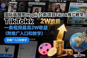 国际版醒图Hypic拉新项目TikTok推广教学,一条视频最高2W收益(附推广入口和教学)|淘骐网赚资源库