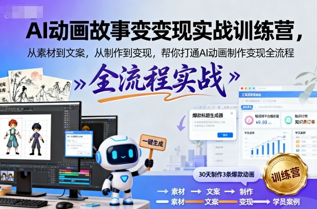 AI动画故事变现实战训练营,从素材到文案,从制作到变现,帮你打通AI动画制作变现全流程|淘骐网赚资源库