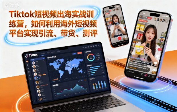Tiktok短视频出海实战训练营，如何利用海外短视频平台实现引流、带货、测评|淘骐网赚资源库